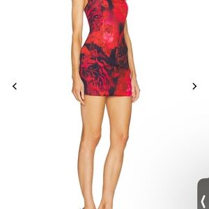 REVOLVE Red and Black Floral Mini Dress